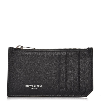 Saint Laurent Grained Calfskin 5 Fragments Zip Pouch Card Holder Black 1 of 8
