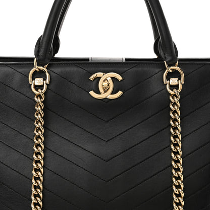 Chanel Calfskin Chevron Quilted Large Shopping Tote  Black 8 of 13