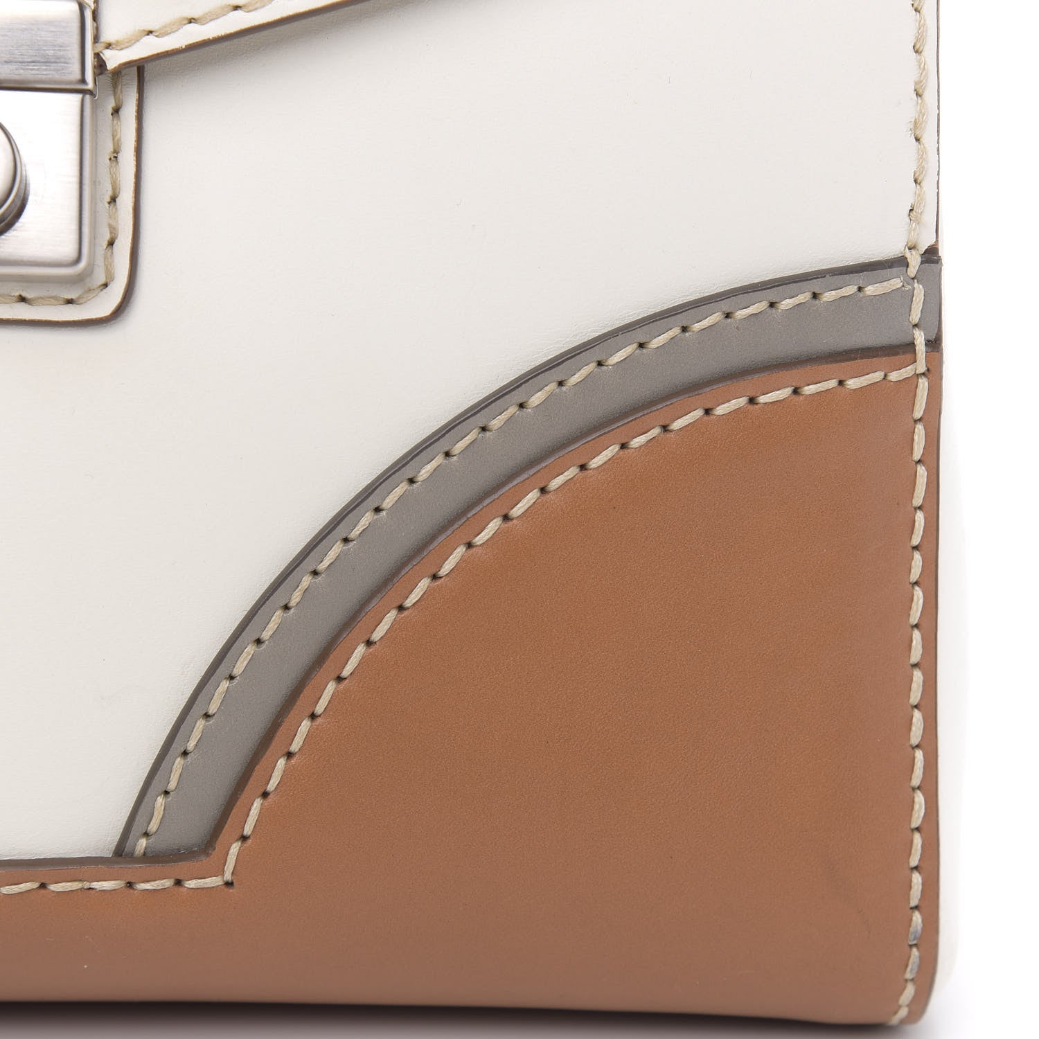 Prada Vitello Tri-Color Sound Top Handle Satchel White Naturale 7 of 13