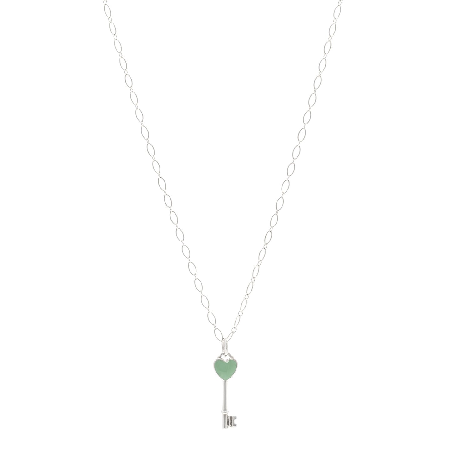 Sterling Silver Enamel Heart Key Pendant Necklace Blue