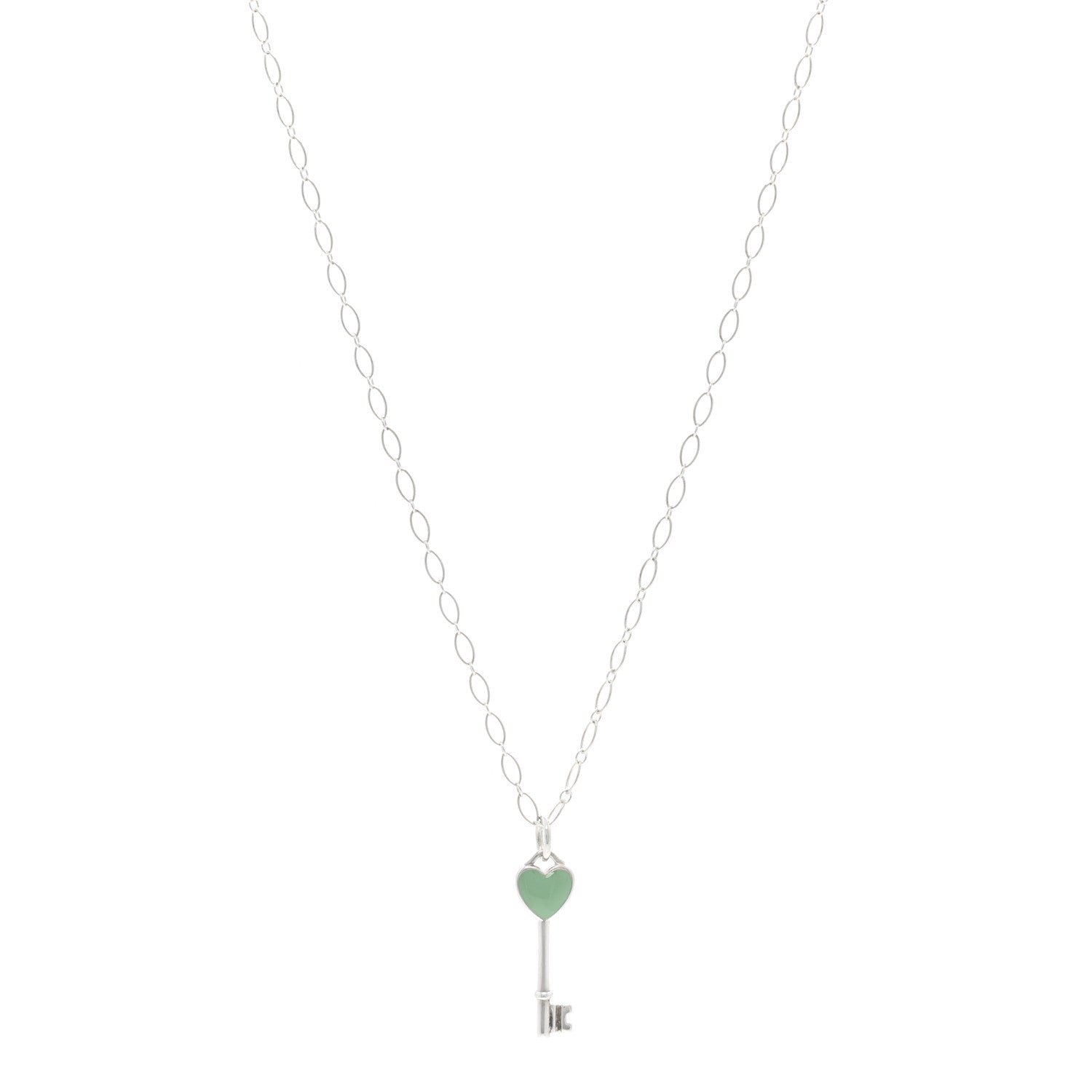 Tiffany Sterling Silver Enamel Heart Key Pendant Necklace Blue 1 of 6