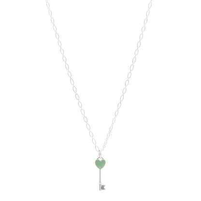 Tiffany Sterling Silver Enamel Heart Key Pendant Necklace Blue 1 of 6