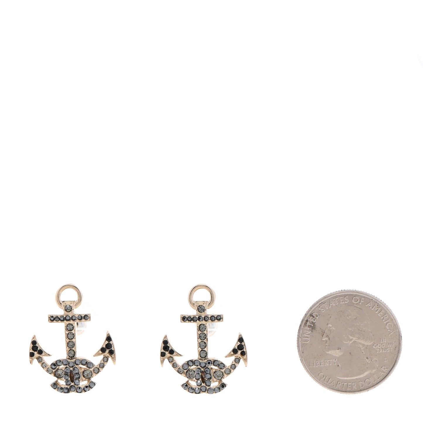 Crystal CC Anchor Earrings Gold Black Grey