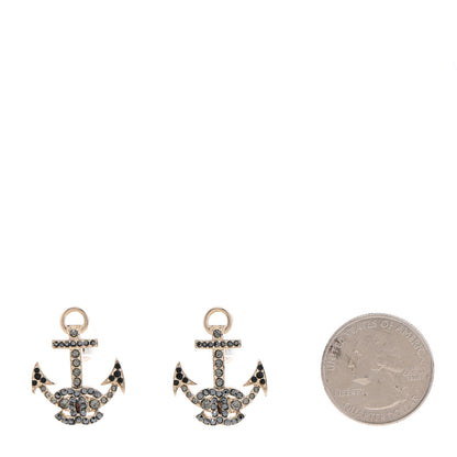 Chanel Crystal CC Anchor Earrings Gold Black Grey 2 of 5