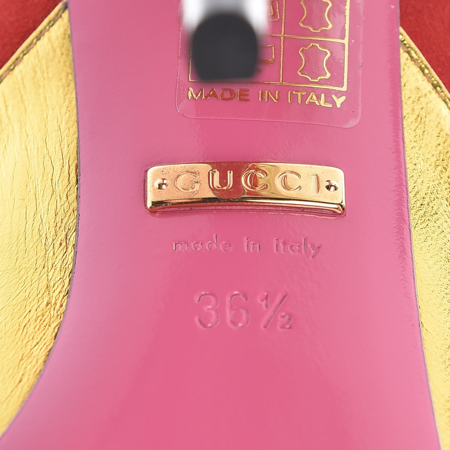 Gucci Metallic Nappa Kid Scamosciato Elaphe Snakeskin Peachy Pumps 36.5 Oro Red Roccia 6 of 9