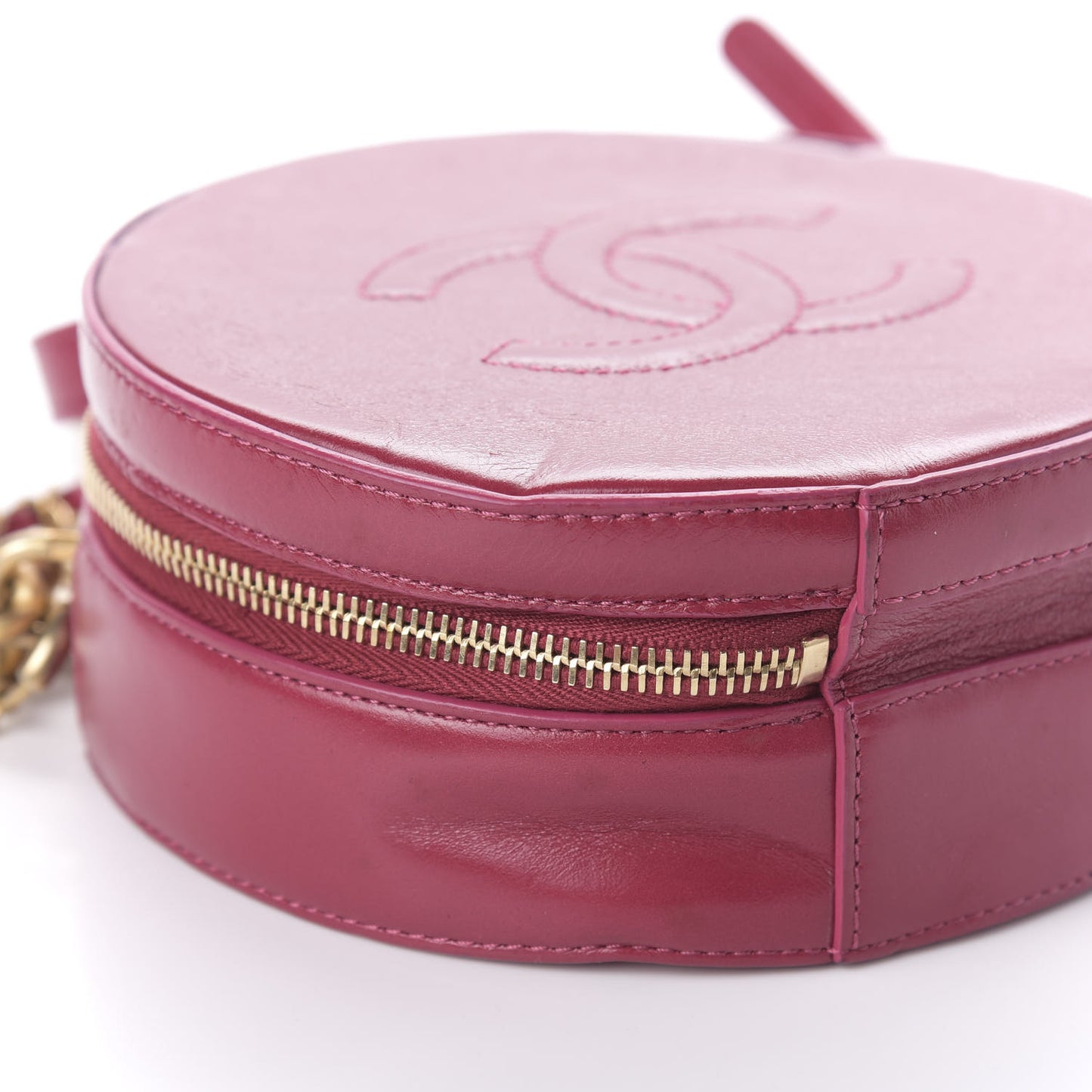 Glazed Calfskin Round As Earth Evening Bag Rouge