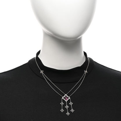 David Yurman Sterling Silver Diamond Pink Tourmaline Quatrefoil Double Chain Drop Pendant Necklace 2 of 5