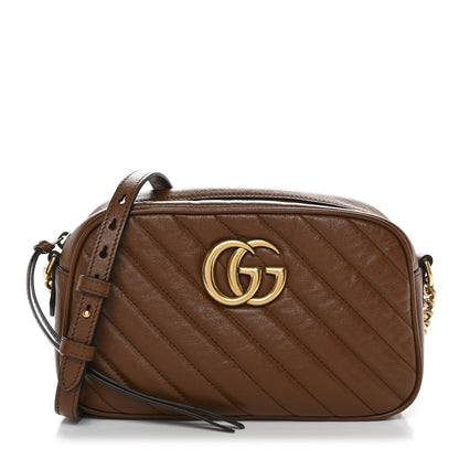 Gucci Glazed Calfskin Matelasse Diagonal Small GG Marmont Chain Shoulder Bag Cuir 1 of 13