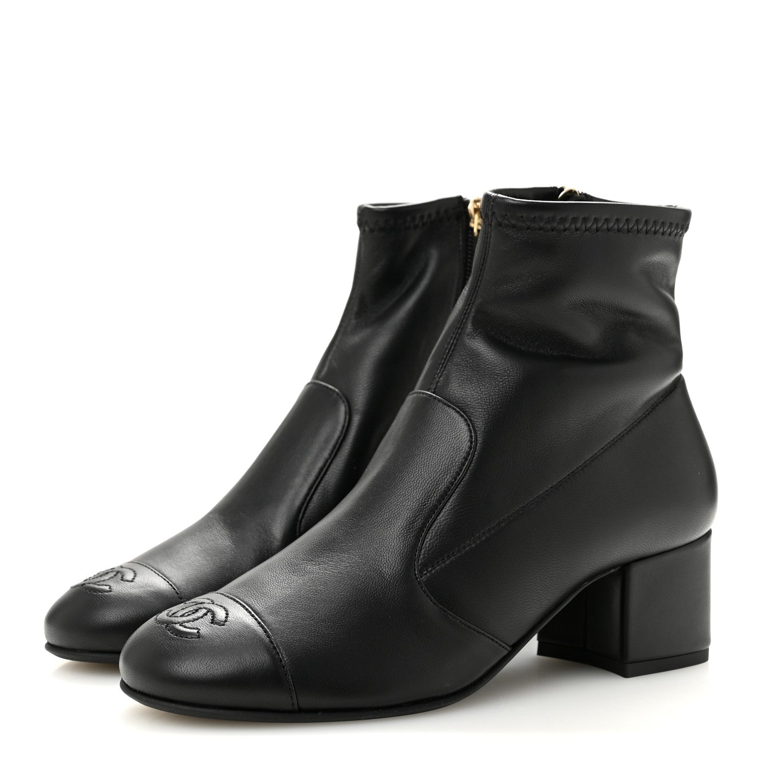 Chanel Stretch Lambskin Cap Toe CC Uniform Short Boots 36 Black 4 of 10