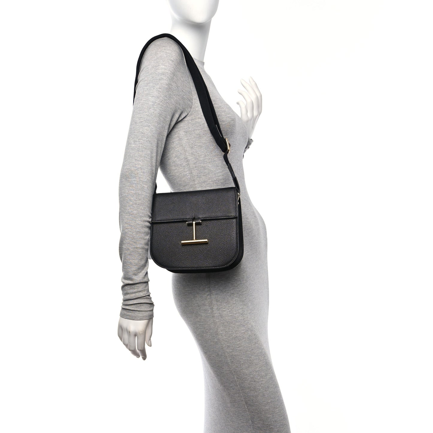Grained Calfskin Mini T Clasp Tara Crossbody Bag Black