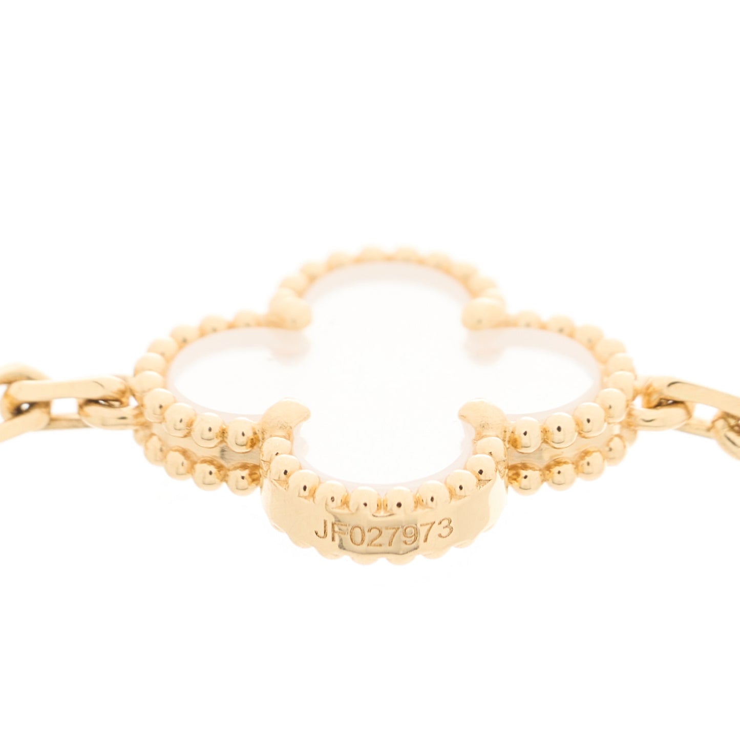 VAN CLEEF & ARPELS 18K Yellow Gold Rock Crystal 5 Motifs Vintage Alhambra Bracelet