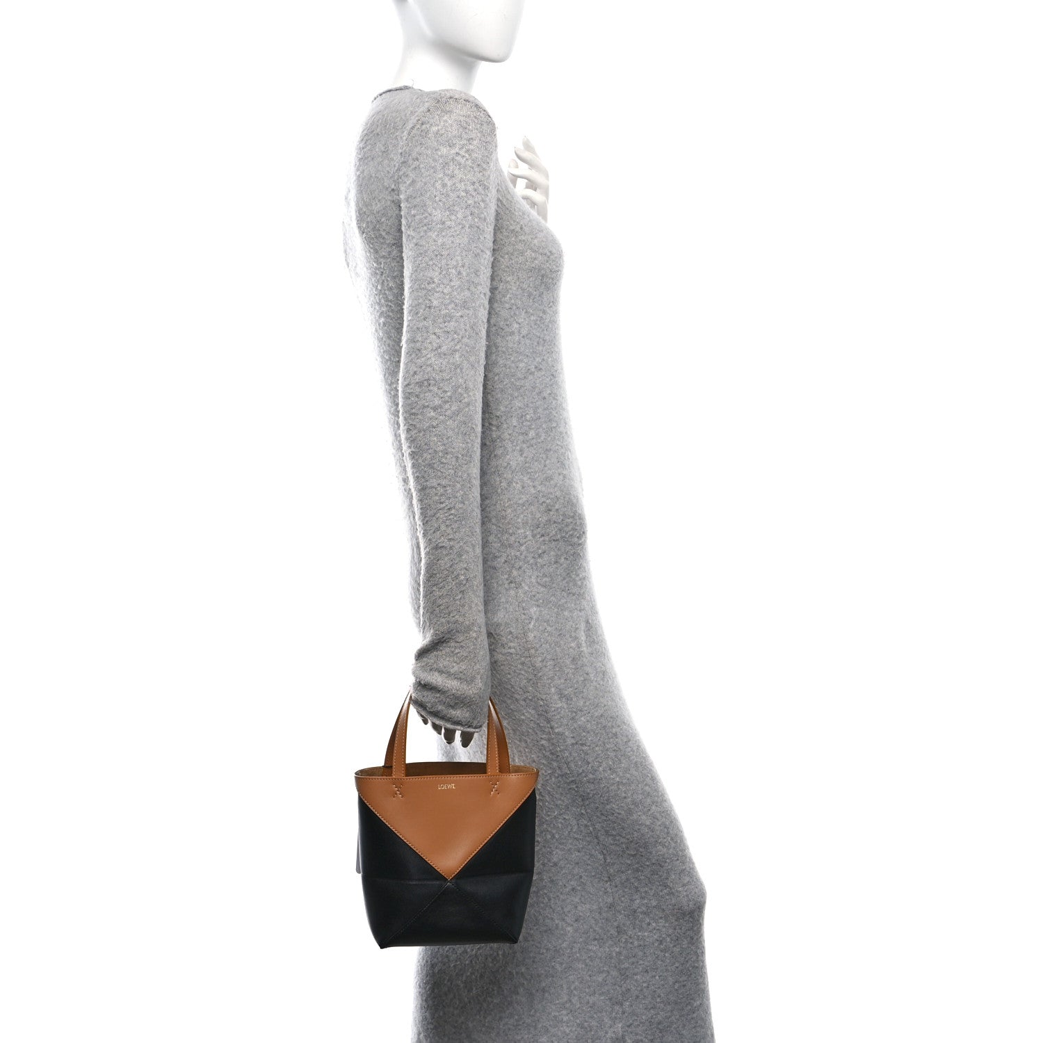 Loewe Shiny Calfskin Mini Puzzle Fold Tote Warm Desert Black 2 of 12