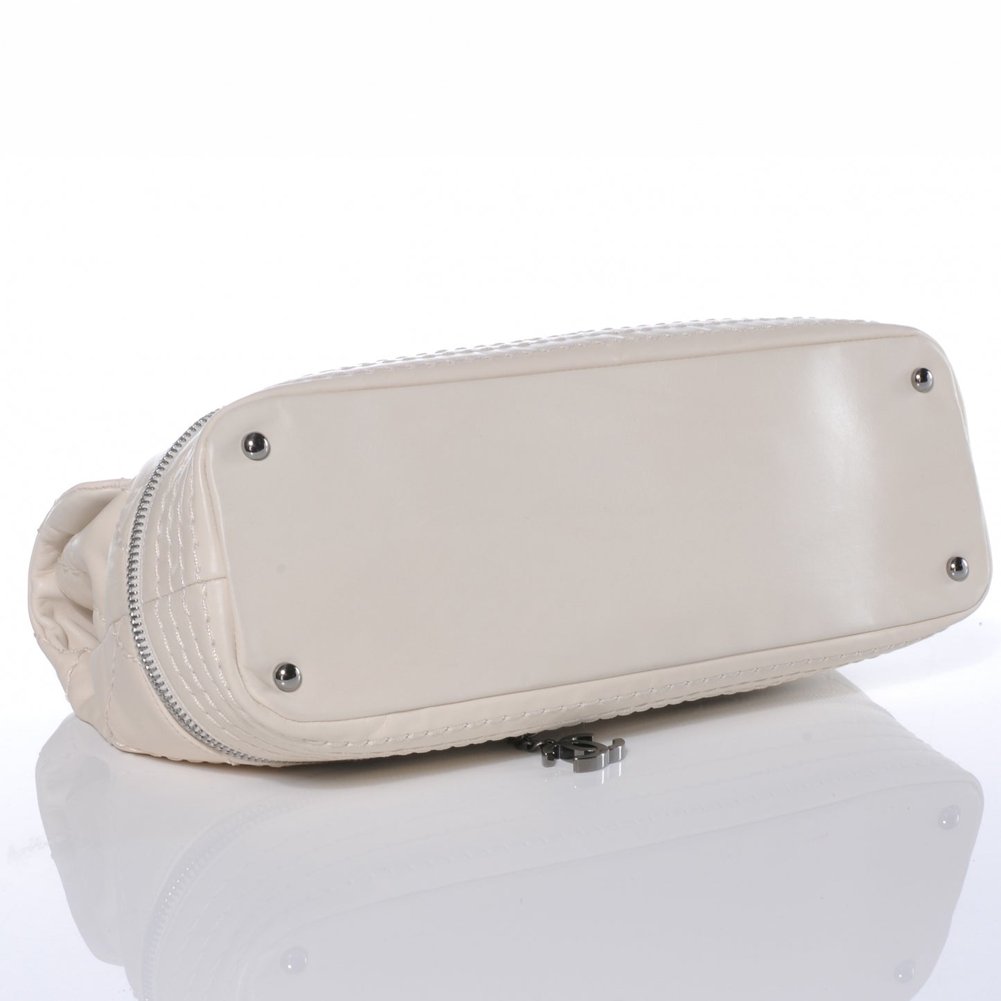 Calfskin Stitched Large Expandable Flap Bag White