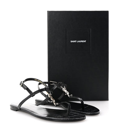 Saint Laurent Calfskin Crocodile Embossed Cassandra Monogram Sandals 37 Black 10 of 10