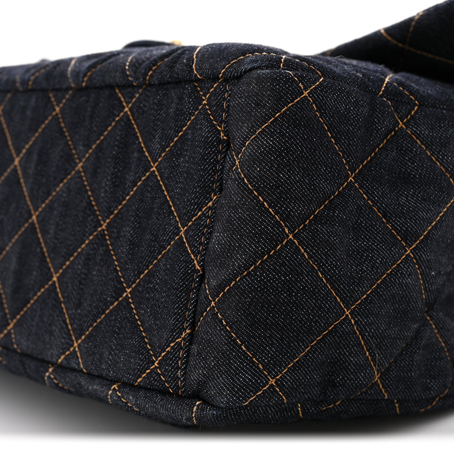 Denim Quilted XXL Travel Flap Bag Dark Blue Orange