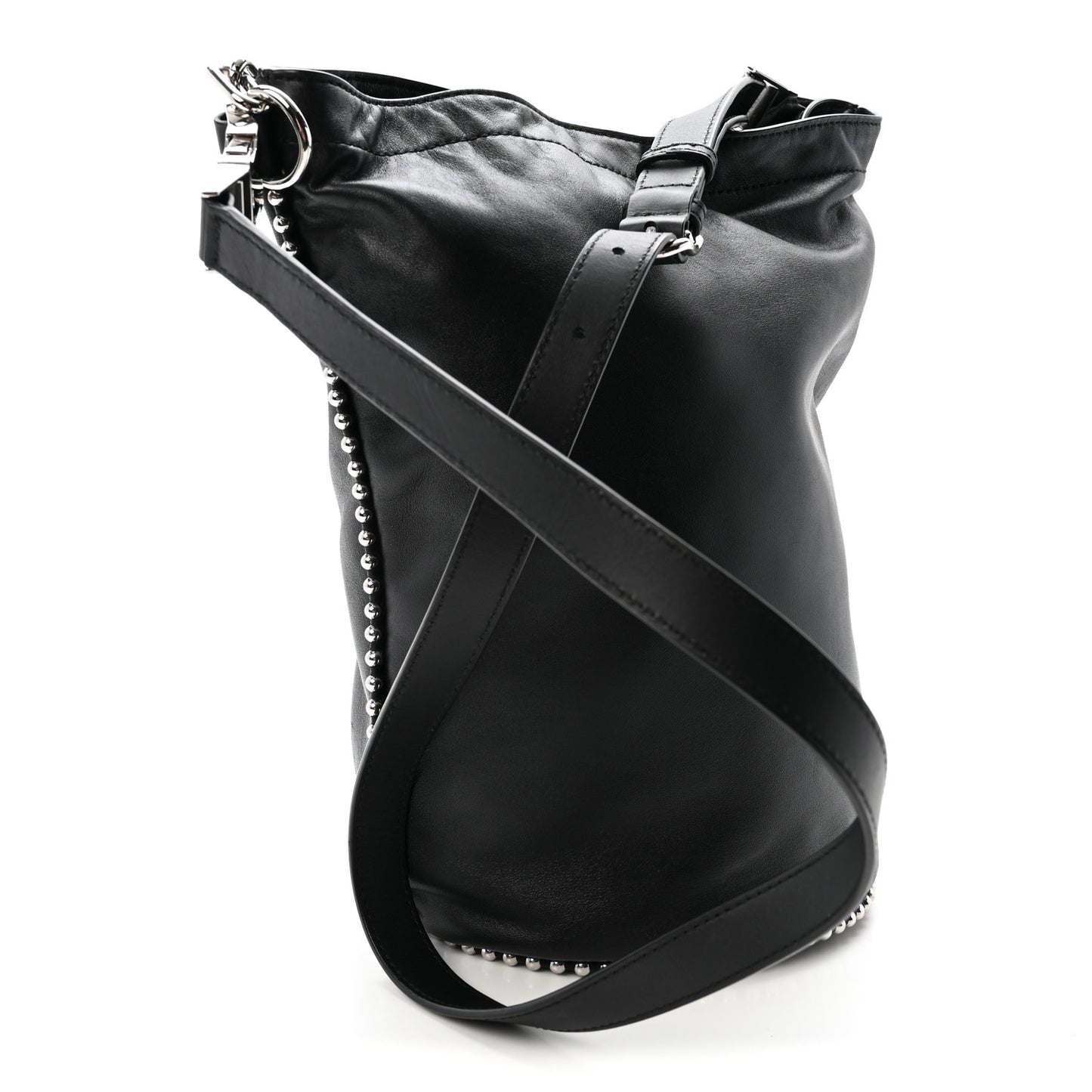 Lambskin Attica Chain Dry Sack Bucket Bag Black