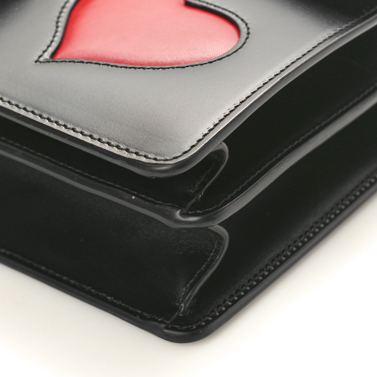 Gucci Knight Calfskin Malaga Kid Heart Medium GG Marmont Chain Handle Bag Black Hibiscus Red Multicolor 10 of 10