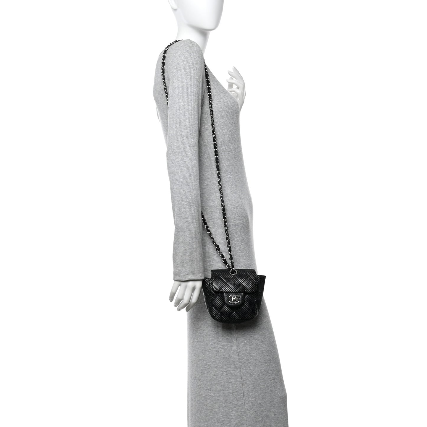 Lambskin Perforated Mini Flap Bag Black