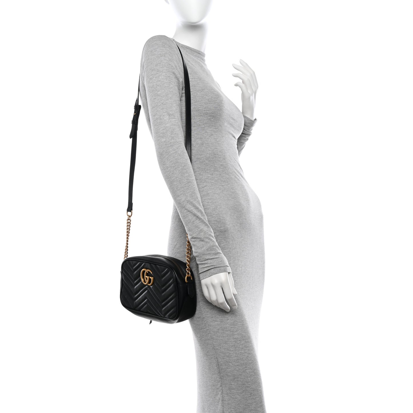 Calfskin Matelasse Small GG Marmont Chain Shoulder Bag Black