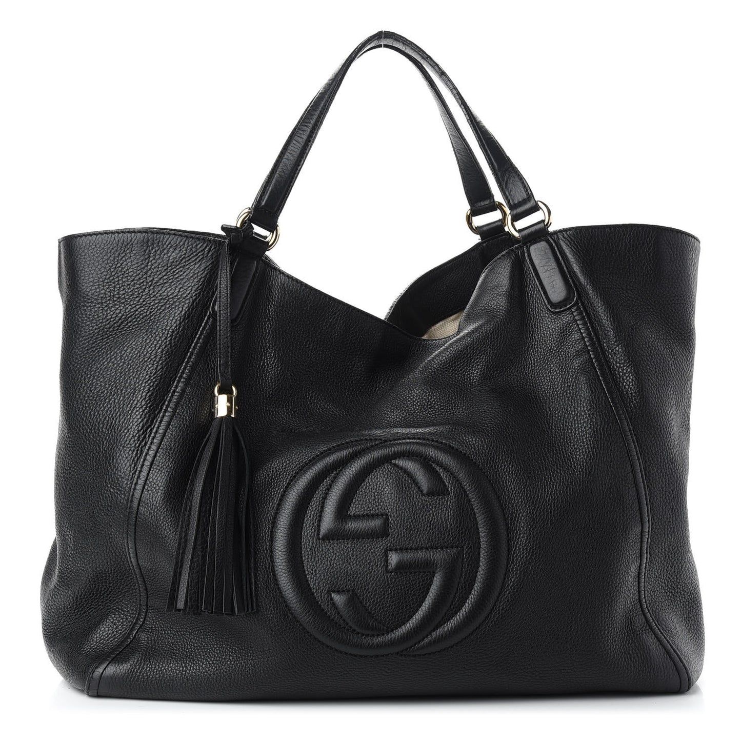 Pebbled Calfskin Large Soho Shoulder Bag Black