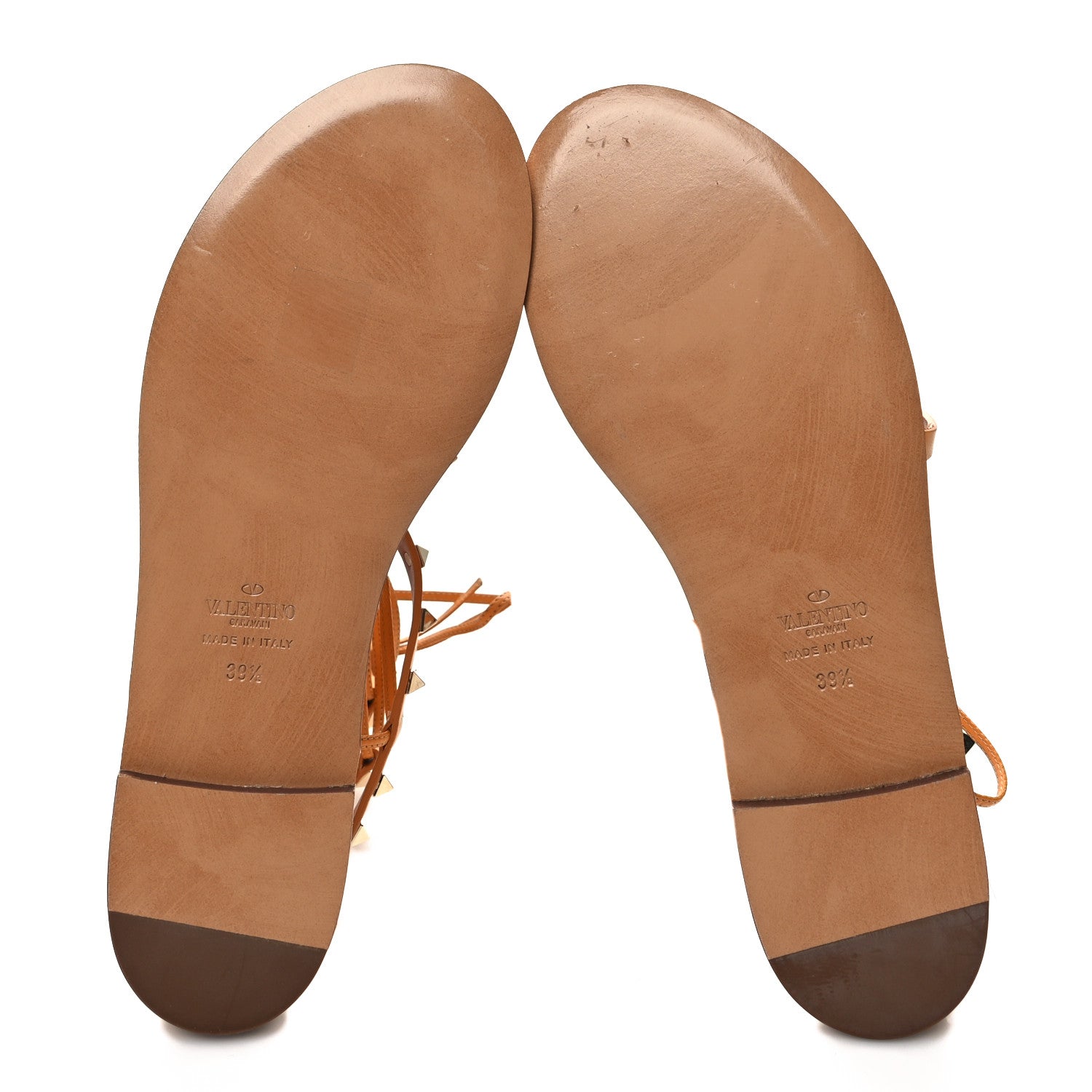 Valentino Garavani Calfskin Rockstud Gladiator Flat Sandals 39.5 Mandarin Sorbet 5 of 8