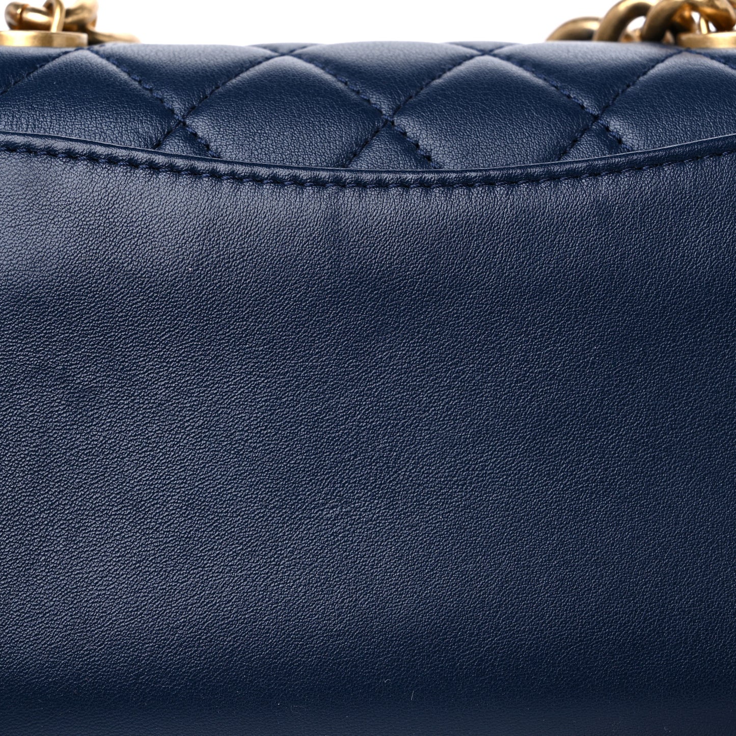 Calfskin Quilted Pearl Jewel Chain Flap Navy