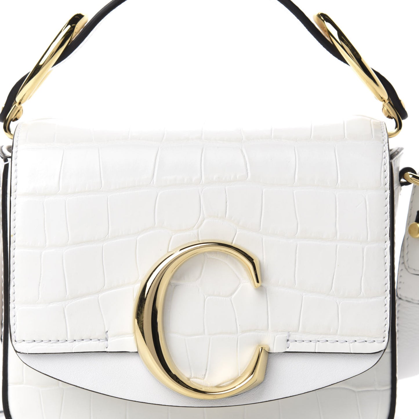 Calfskin Crocodile Embossed Mini C Double Carry Brilliant White