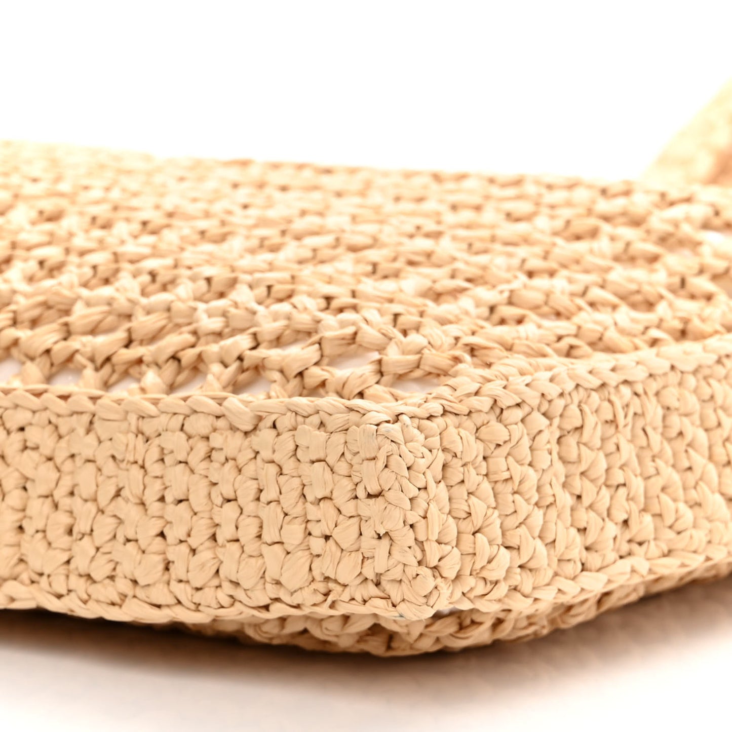 Yarn Raffia Effect Crochet Logo Embroidered Tote Bag Naturale