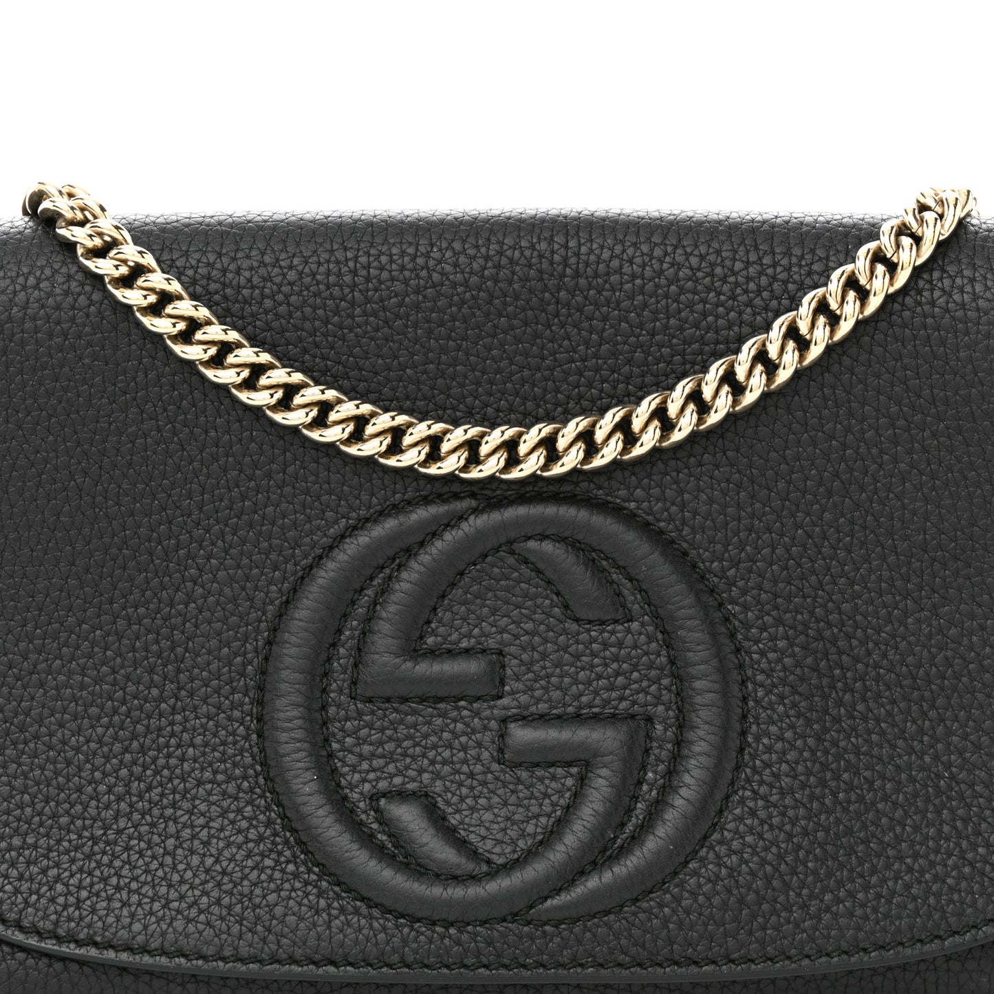 Pebbled Calfskin Medium Soho Flap Crossbody Black