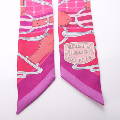 Hermes Silk Tatersale Twilly Fuchsia Rouge Vif Corail 4 of 4