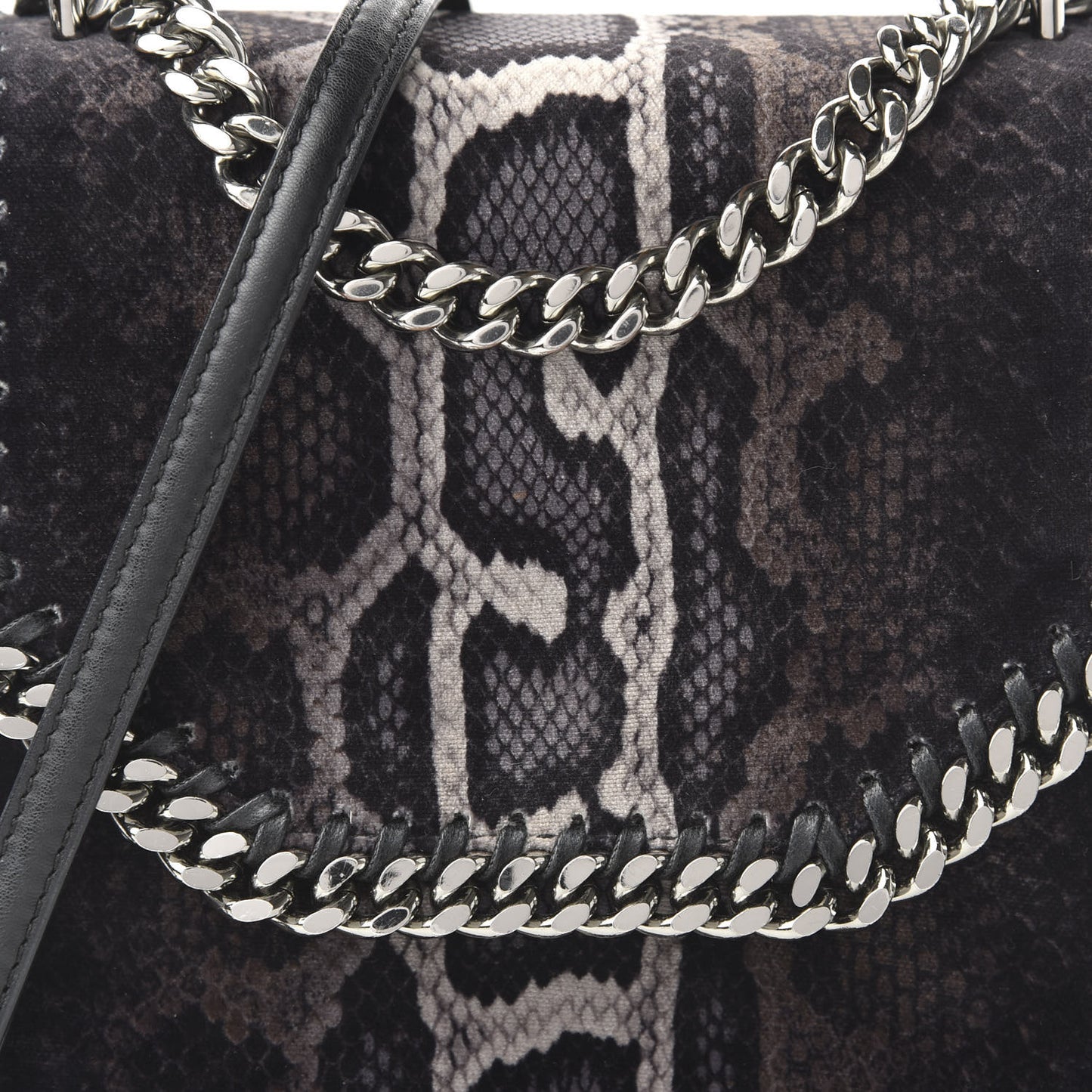 Snake Print Velvet Falabella Box Shoulder Bag Black