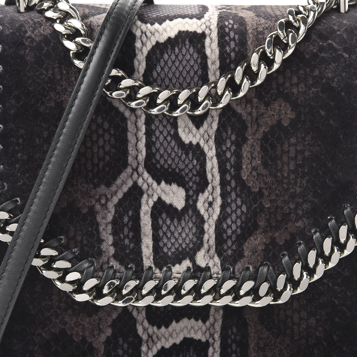 Stella McCartney Snake Print Velvet Falabella Box Shoulder Bag Black 9 of 10