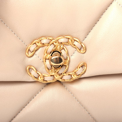 Chanel Lambskin Quilted Large Chanel 19 Flap Light Beige 10 of 10