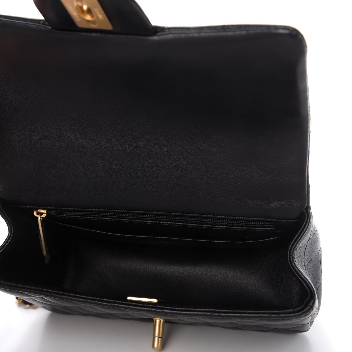 Lambskin Quilted Mini Top Handle Rectangular Flap Black