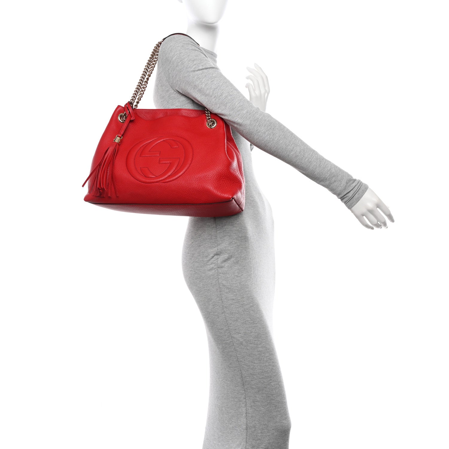 Gucci Pebbled Calfskin Medium Soho Chain Shoulder Bag Tabasco Red 2 of 10