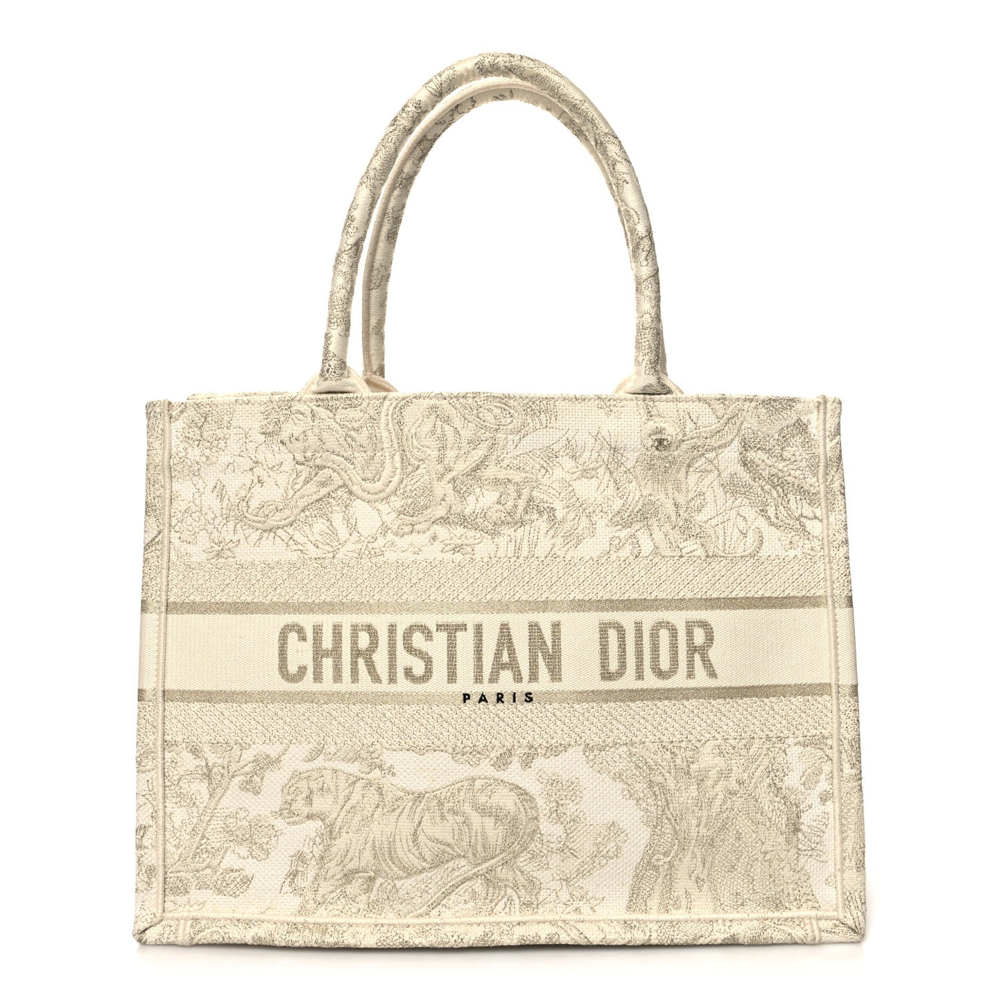 Canvas Embroidered Medium Dioriviera Toile De Jouy Book Tote Gold