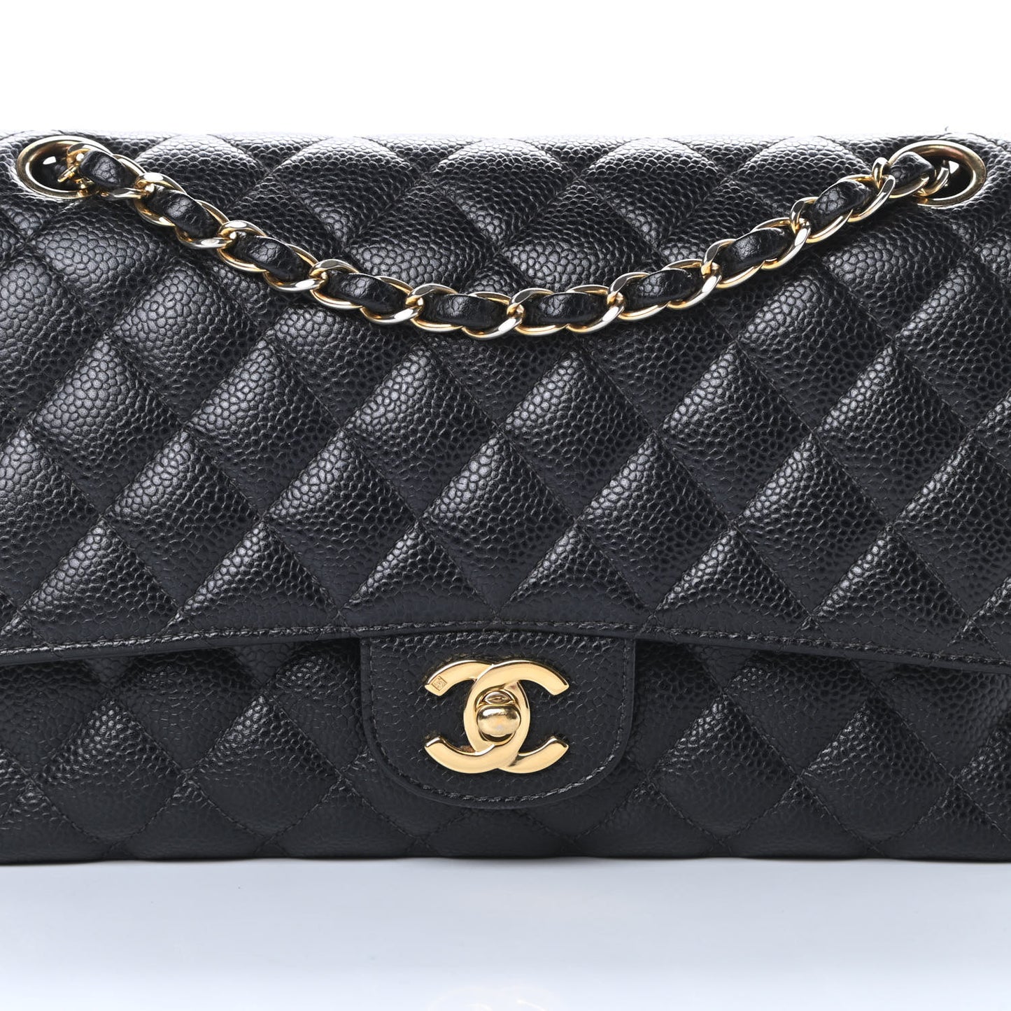 Caviar Quilted Medium Double Flap Black