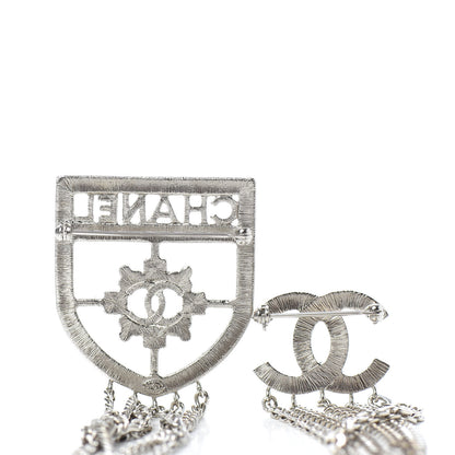 Chanel Baguette Crystal CC Shield Multi Strand Long Chain Brooch Silver 3 of 4
