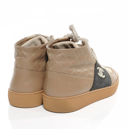 Chanel Leather Quilted Hightop Tennis Shoes 6 Beige 5 of 5
