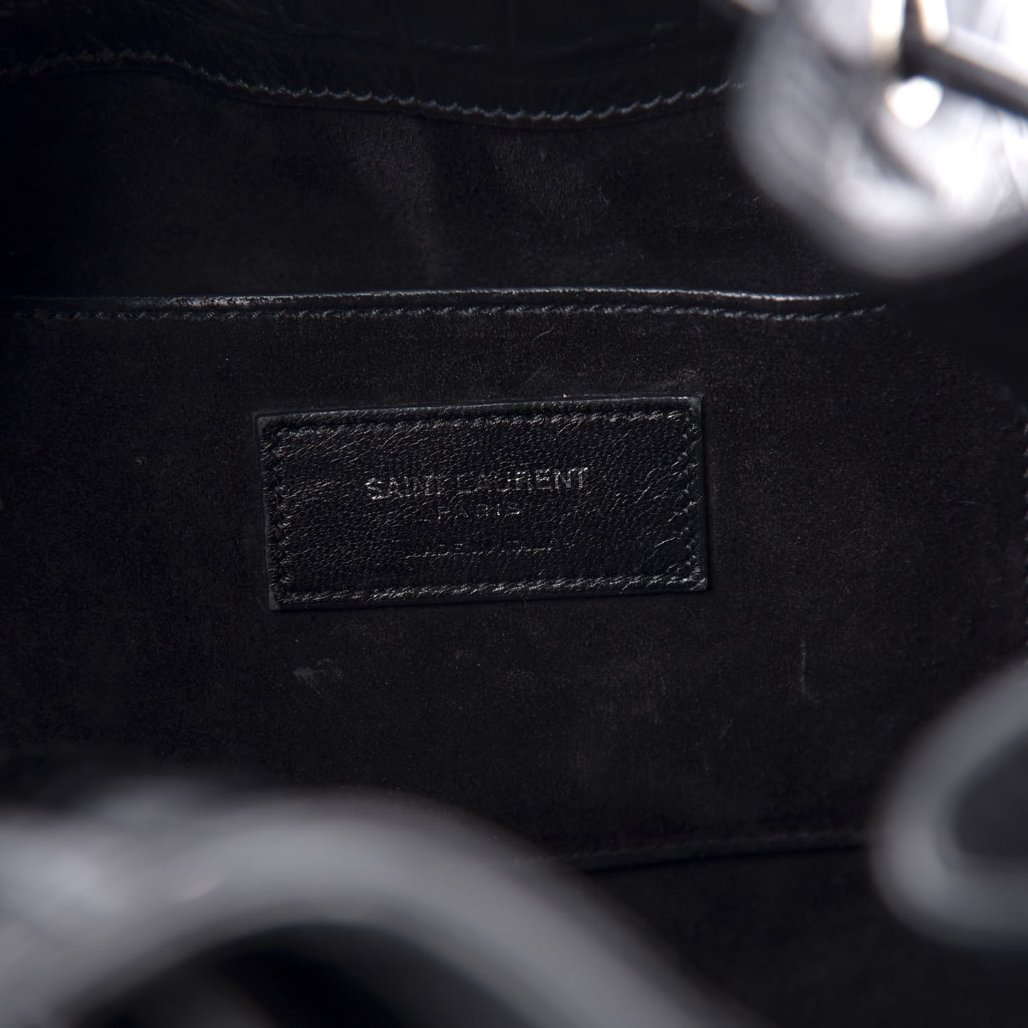 Calfskin Crocodile Embossed Large Emmanuelle Bucket Bag Black