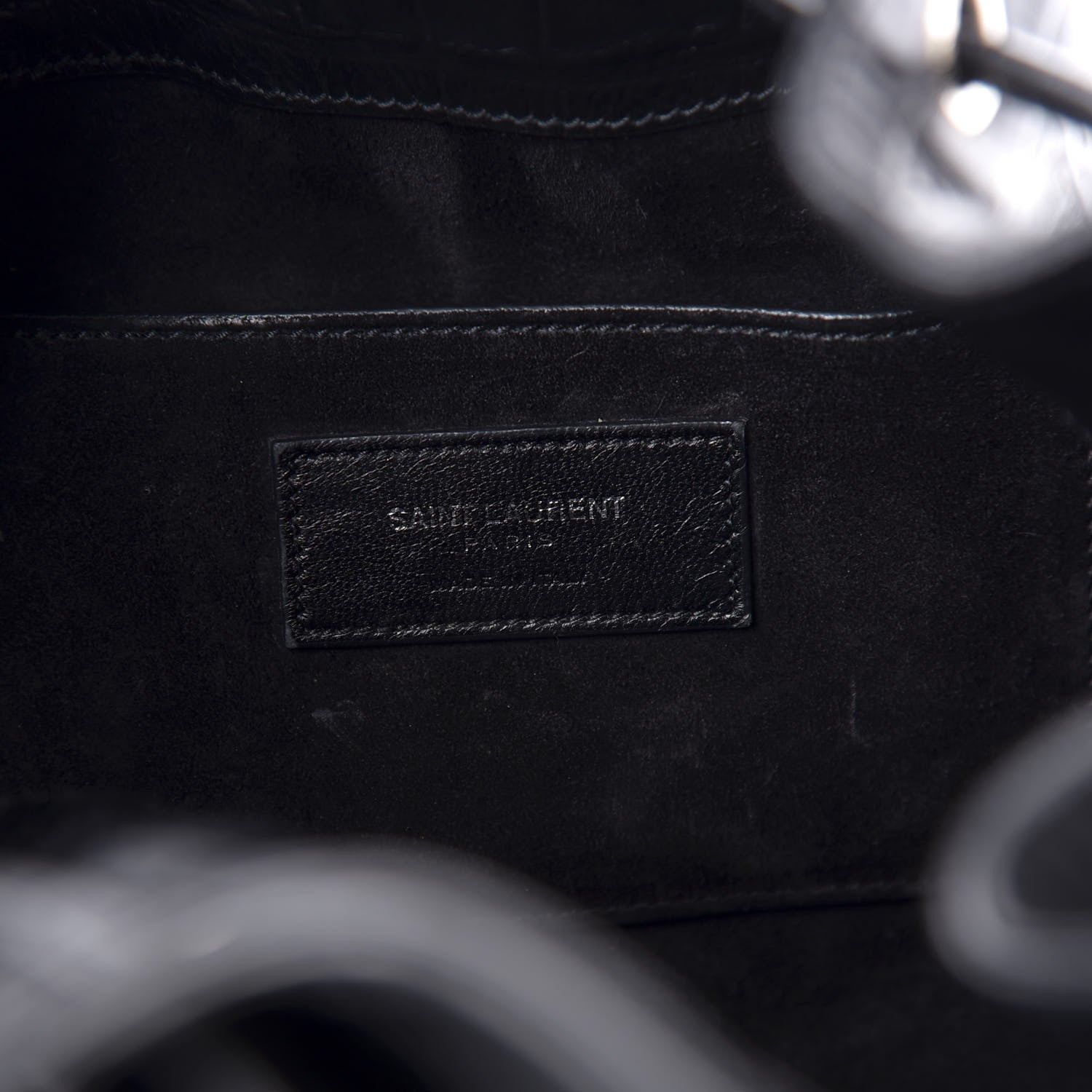 Saint Laurent Calfskin Crocodile Embossed Large Emmanuelle Bucket Bag Black 9 of 12