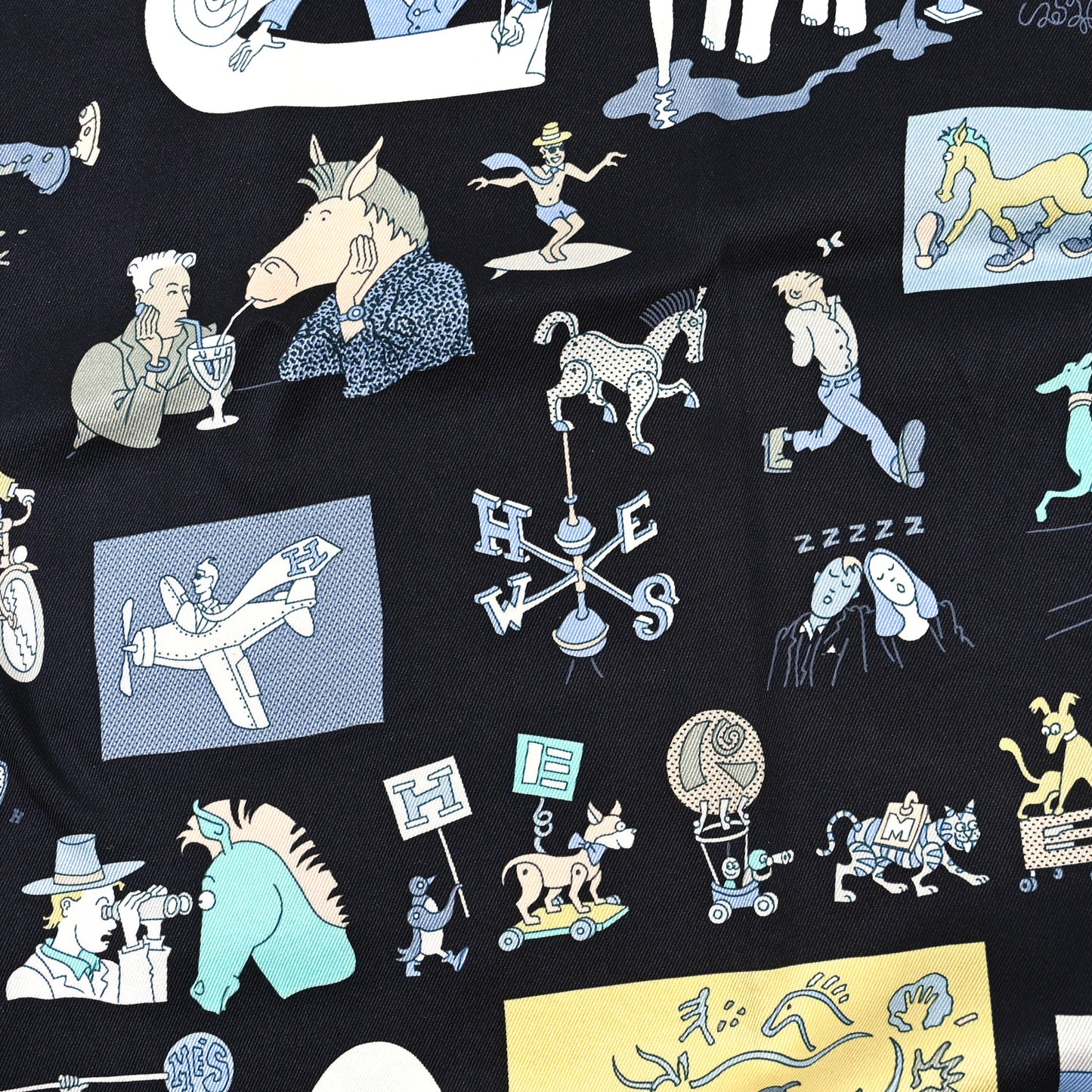Silk Carres Libre Scarf 70 Black Bleu Jaune