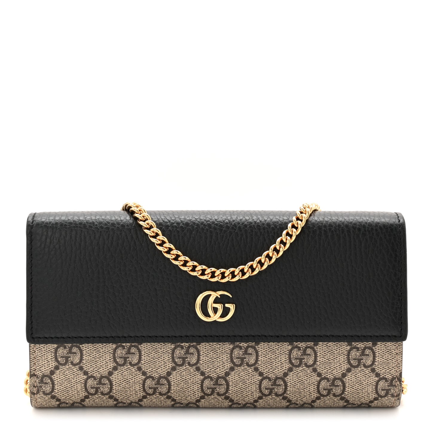 Dollar Calfskin GG Supreme Monogram Petite GG Marmont Wallet Chain Bag Black Beige Ebony