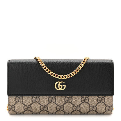 Gucci Dollar Calfskin GG Supreme Monogram Petite GG Marmont Wallet Chain Bag Black Beige Ebony 1 of 21