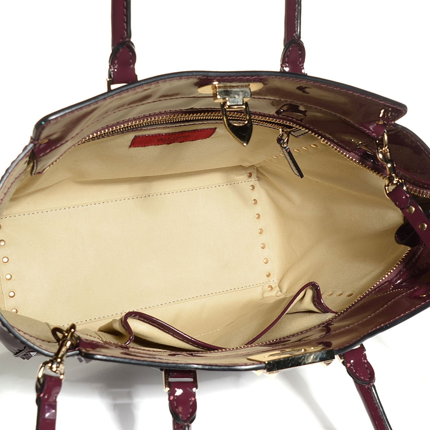 Patent Rockstud Double Handle Tote Rubin