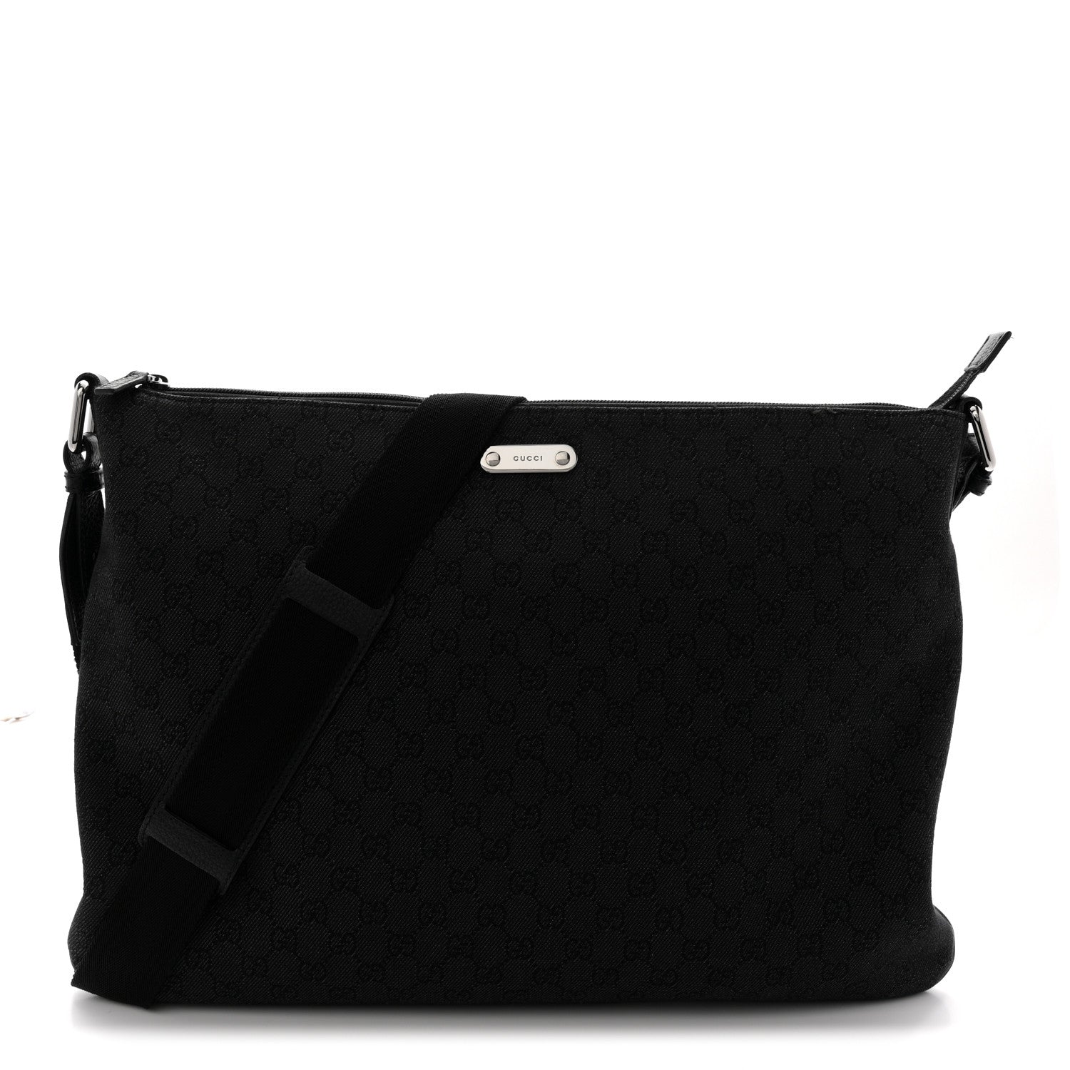 Gucci Denim Monogram Flat Messenger Bag  Black 1 of 13