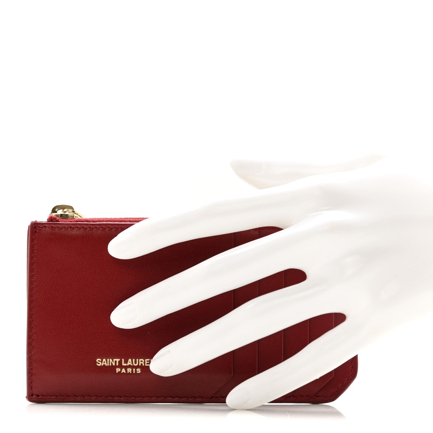 Saint Laurent Calfskin 5 Fragments Zip Pouch Card Holder Opyum Red