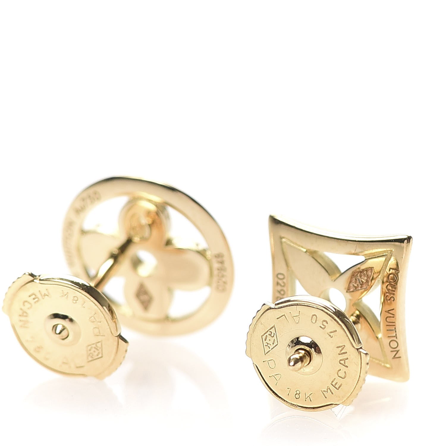 Louis Vuitton 18K Yellow Gold Monogram Resille Ear Studs Earrings 3 of 5