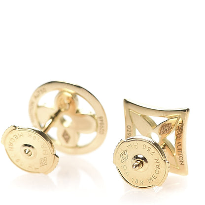 Louis Vuitton 18K Yellow Gold Monogram Resille Ear Studs Earrings 3 of 5