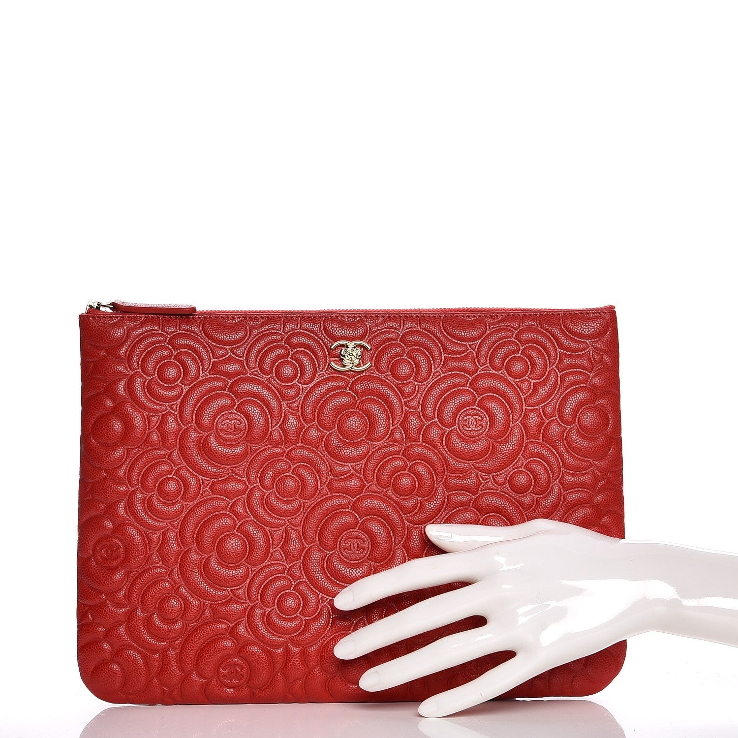 Chanel Caviar Camellia Embossed Medium Cosmetic Case Red 2 of 8